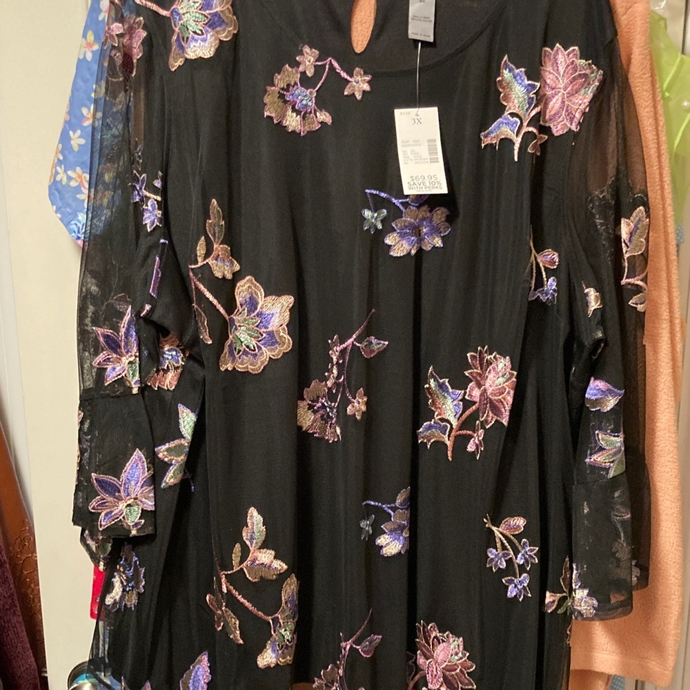 Catherines Black Floral Blouse